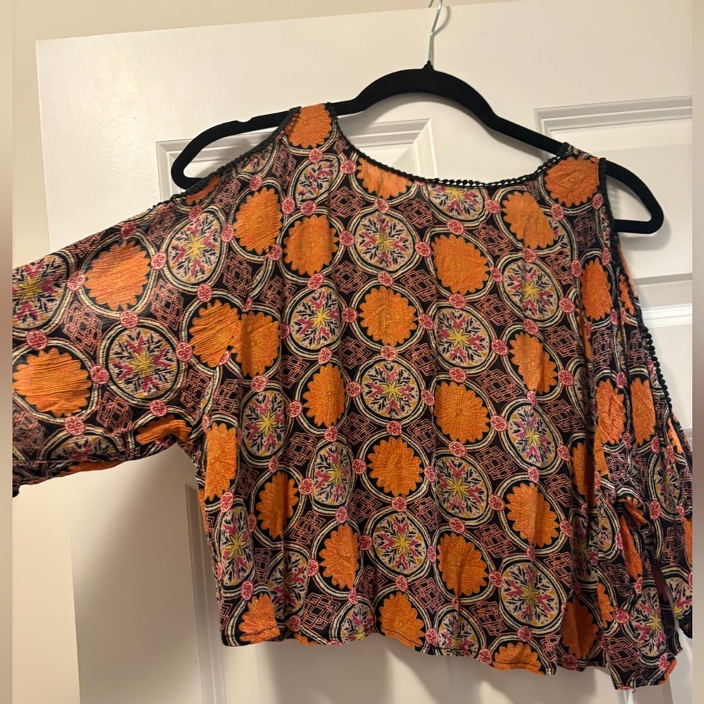 Elodie~Urban Outfitters Orange and Black Patterned Blouse